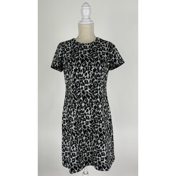 Calvin Klein Animal Print Short Sleeve Sheath Dress Womens Size 6 White Black - Picture 1 of 10